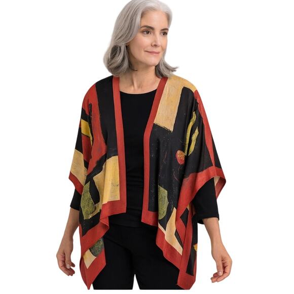 Cocoon House Silk Scarf Cardigan Bold Abstract Pattern One Size  Art to Wear - Picture 1 of 7